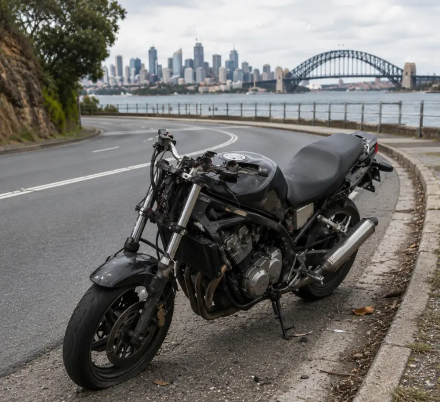 Broken motorcycle roadside