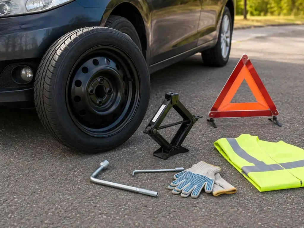 Essential tools needed to change a tyre
