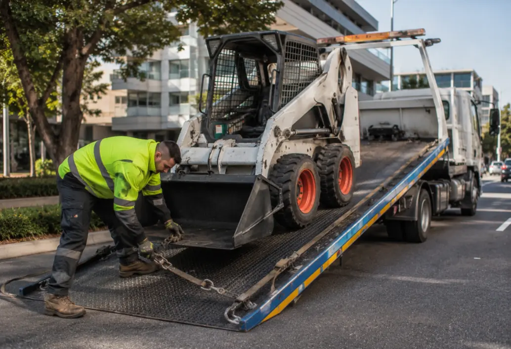 Machinery loaded for towing