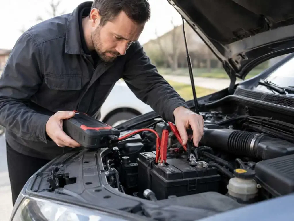 jump start car battery with jumper cables
