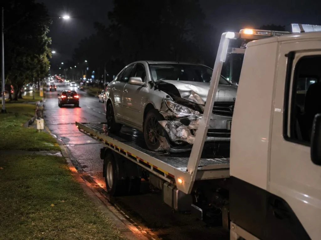 Damaged car towing