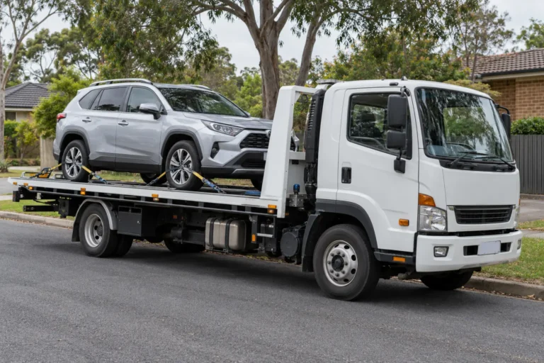 A tow truck carrying a car in Sydney