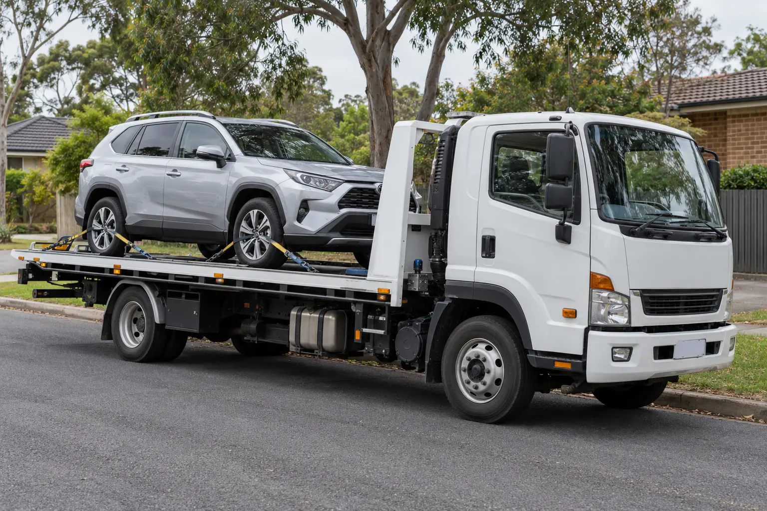 A tow truck carrying a car in Sydney